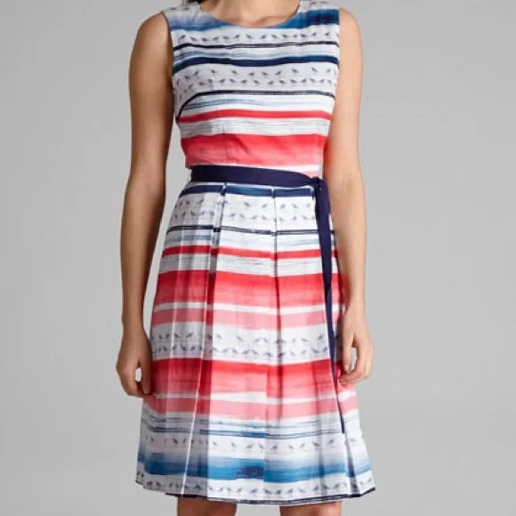 LAURA ASHLEY Seagull Stripe Beach Cotton Fit & Flare Dress Size 12 - Picture 3 of 9